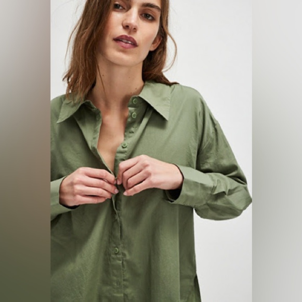 Free People Green Long Sleeve Button Down Shirt